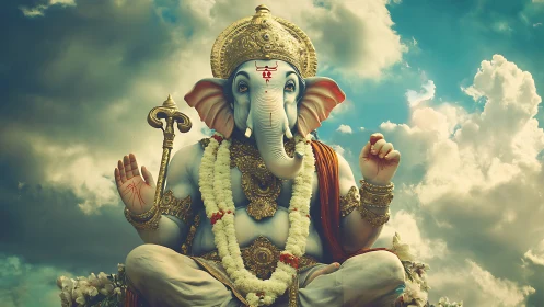 Divine elephant-headed deity rendered in luminous digital painting