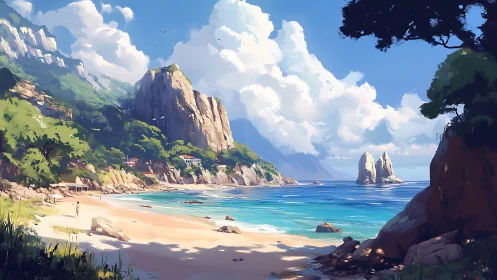 Coastal Haven: Rock Spires Guard Turquoise Cove.