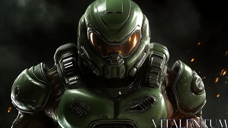 Armored sci fi warrior rendered in cinematic 3D closeup