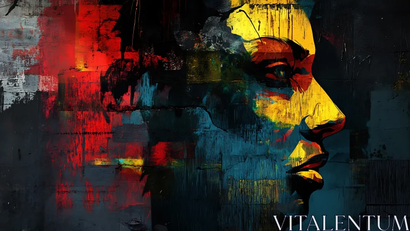 Vivid urban portrait merges neon color blocks and shadowed form.