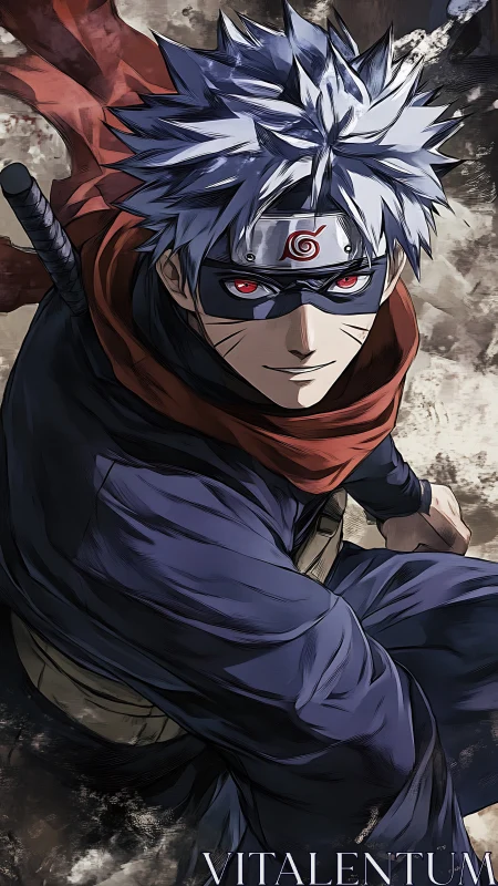 Dynamic anime shinobi portrait with dramatic foreshortening.