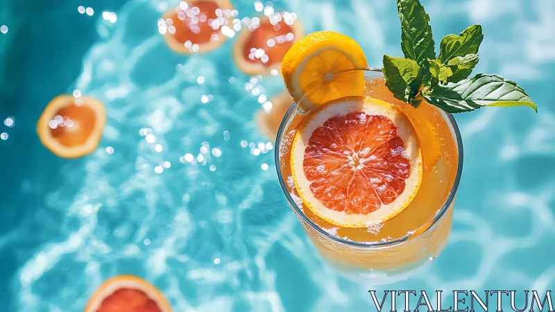 Grapefruit Cocktail Floating in Pool Water