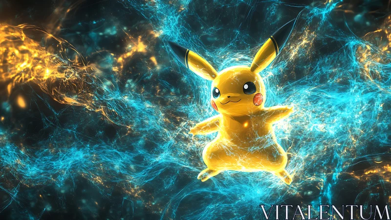 Electric creature amid glowing blue and orange energy field.