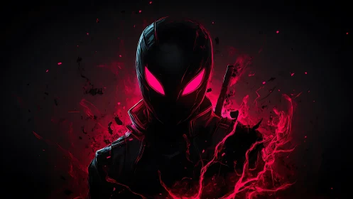 Neon shadow vigilante ignites crimson chaos in silence.