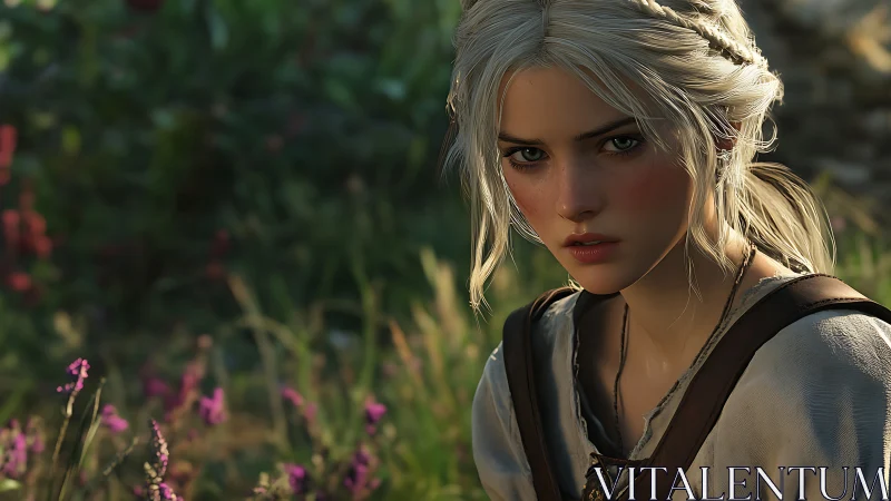 Young adventurer resting softly in a sunlit wild meadow.