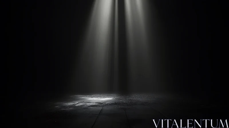 Solitary stage spotlight piercing a darkened empty floor.