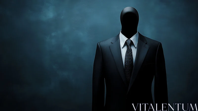 Faceless executive drifts like a shadow in tailored silence
