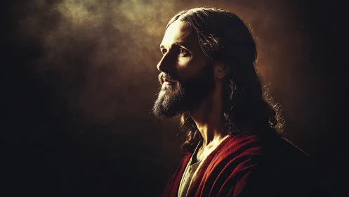 Portrait of contemplative bearded man in warm side light