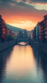 Sunset river canyon carving light through the quiet cityscape.