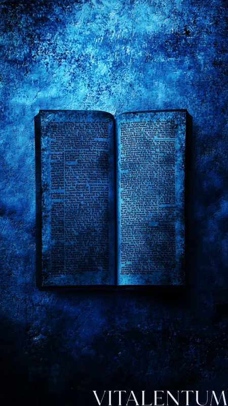 Mysterious blue book glowing softly against textured night.