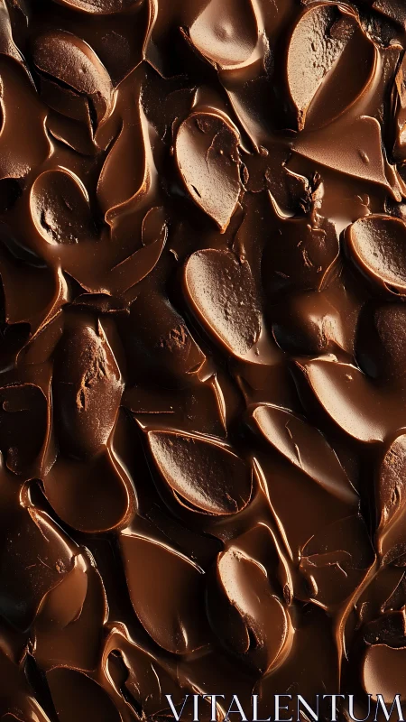 Macro study of molten dark chocolate swirls and glossy ridges