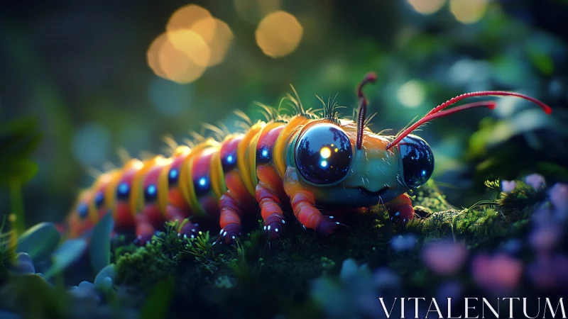 Glow-eyed forest caterpillar exploring a tiny dream world.