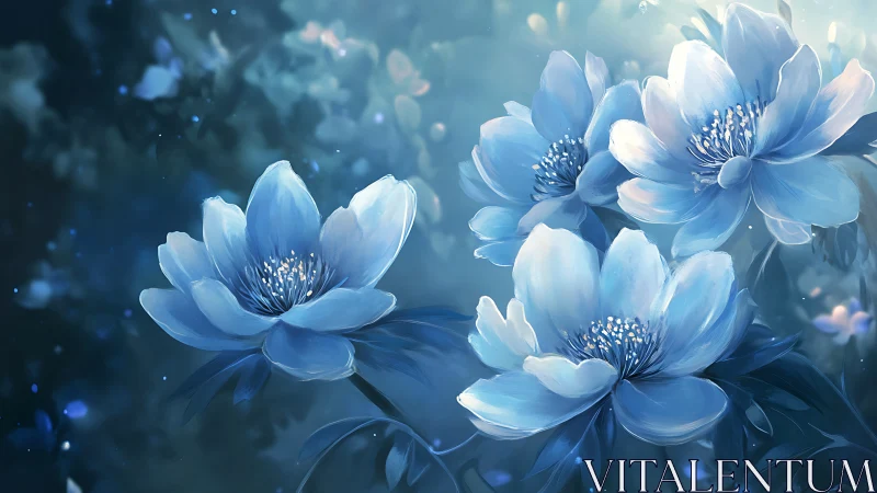Luminescent Blue Peonies: Digital Botanical Rendering.