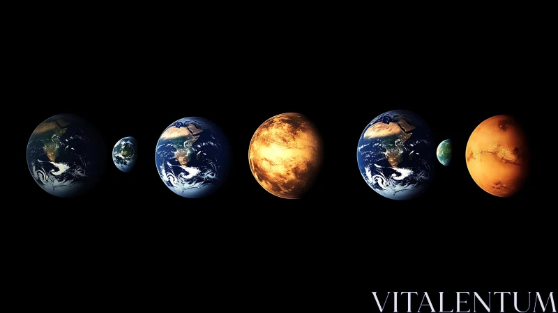 Planetary progression renders with Earth and Mars comparative lighting