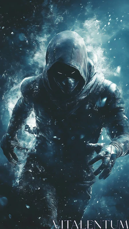 Midnight wraith sprints through shattering frosted starlight