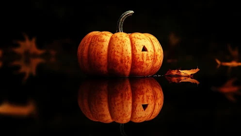 Cinematic macro study of reflective Halloween pumpkin form