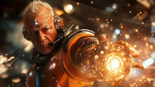 Augmented veteran projecting controlled plasma energy burst.