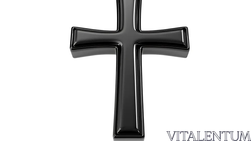 Glossy black cross symbol in minimalist 3D rendering focus.