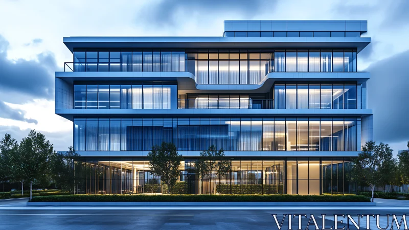 Glass-wrapped city lantern calmly floats above twilight street