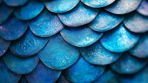Macro analysis of iridescent blue scale tessellation pattern.