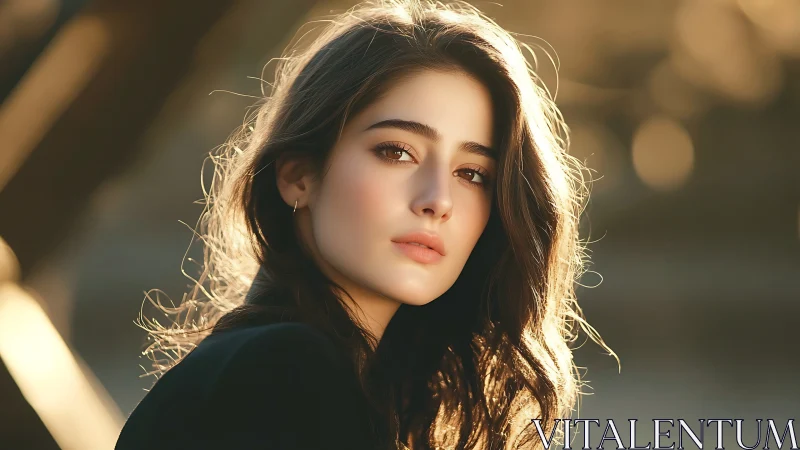 Portrait of young woman outdoors in soft golden lighting.