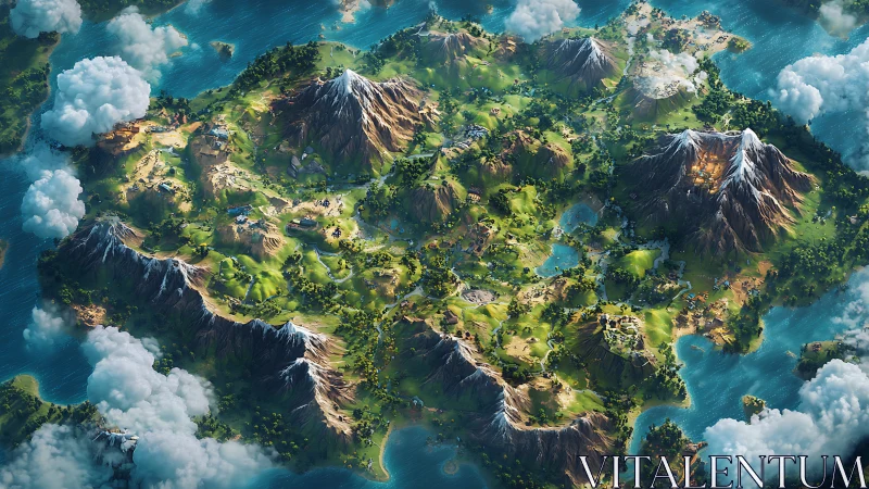 Snow-Capped Mountains Rise Over a Vibrant Island Paradise