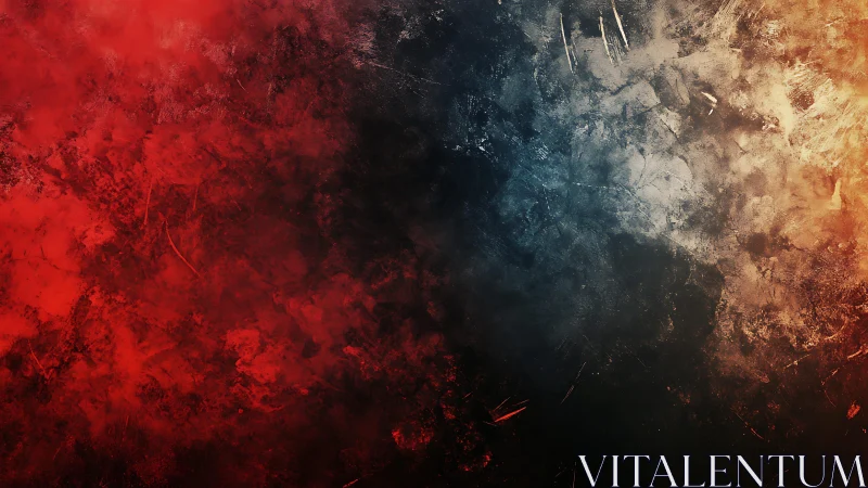 Abstract textured background with red, blue, and orange gradient.