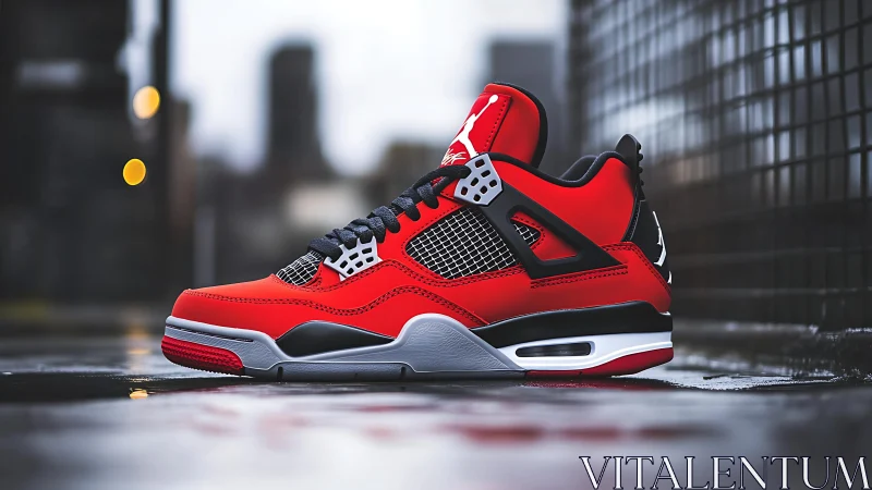 Red athletic sneaker with mesh panels and visible Air midsole unit