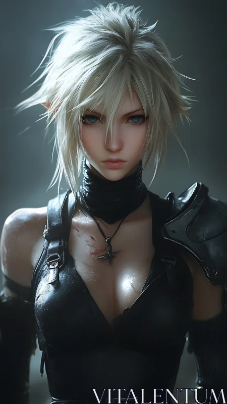 Digital anime warrior portrait with cinematic rim lighting.