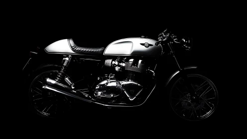 Gleaming cafe racer motorcycle rests in dramatic studio light