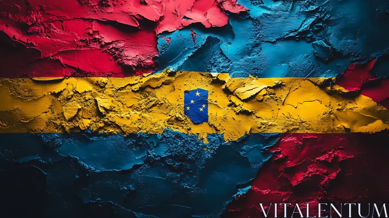 Textured tricolor flag abstraction with cracked paint depth.