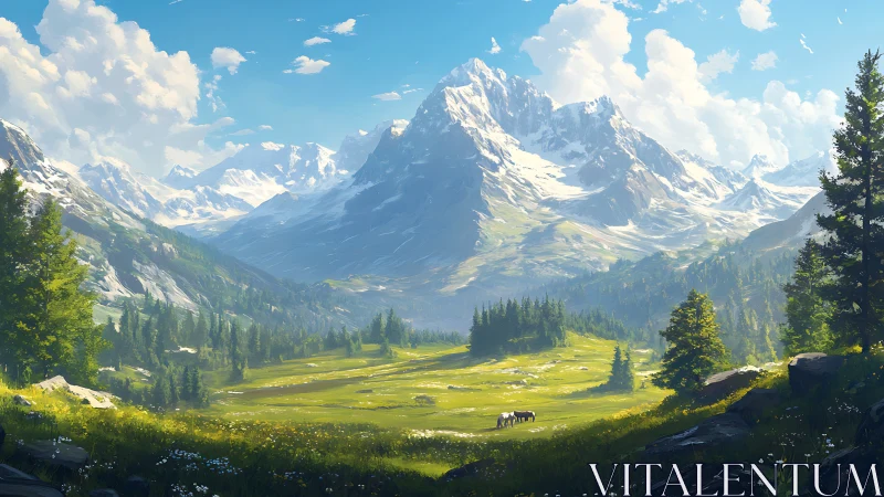 Sunlit alpine colossus watching over a whispering valley.