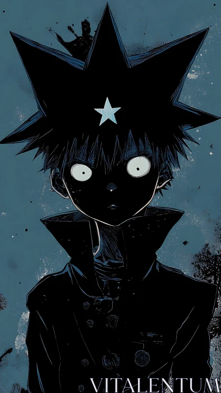 High-contrast anime portrait isolates stark silhouetted figure