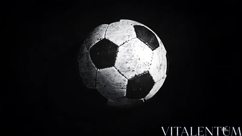 Scarred match ball drifts through studio darkness like memory