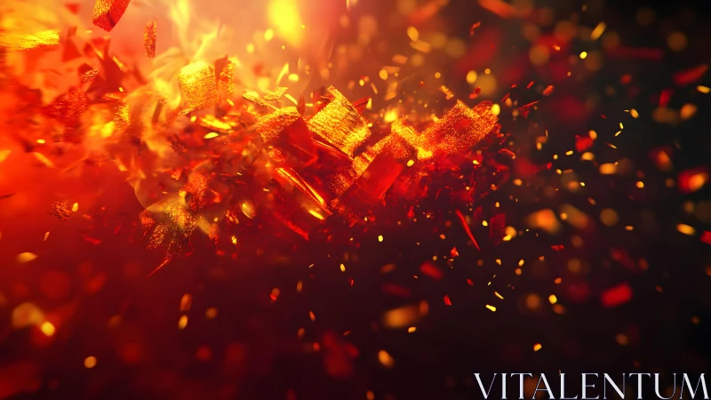 Exploding Fiery Abstract Shards in Dynamic Digital Art Style.