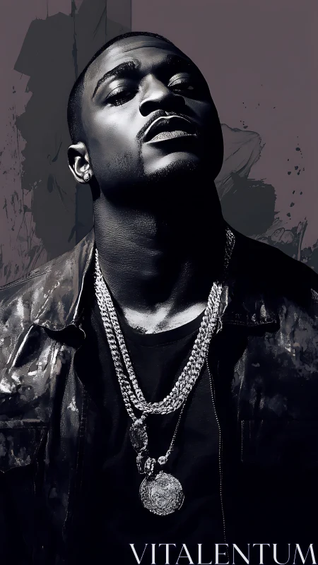 Silver-lit swagger tilts upward through shadows and chains