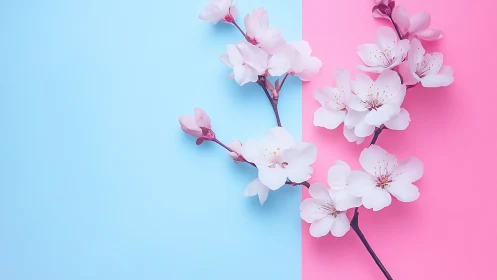 Cherry Blossoms Split Design. Soft Pink Floral Duality.