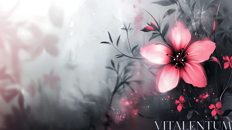 Digital flowers with luminescent petals against grayscale background.