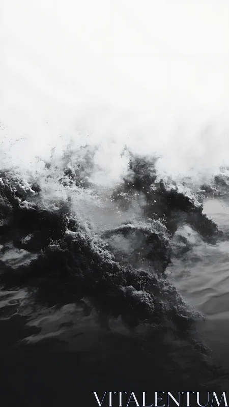 Moody black waves roll into soft white mist in gentle hush