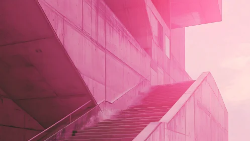 Monochromatic Pink Staircase: Modern Architectural Study.