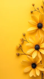 Yellow flowers arranged on monochromatic yellow background.