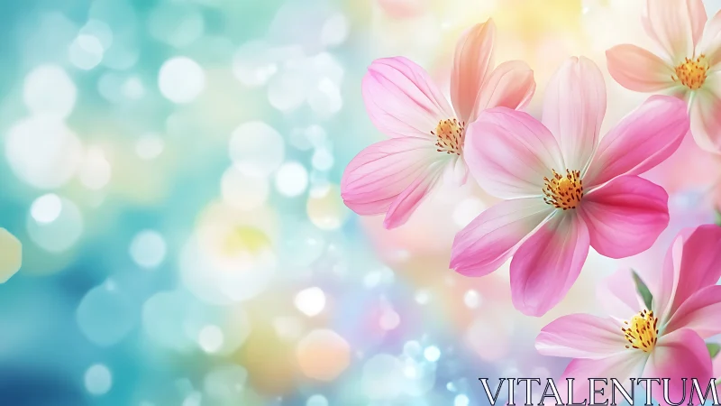 Pink Cosmos Flowers with Bokeh Garden Background.