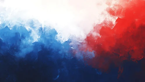 Abstract tricolor red white blue paint cloud composition.