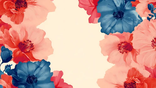 Coral and Indigo Blooms Against Cream.