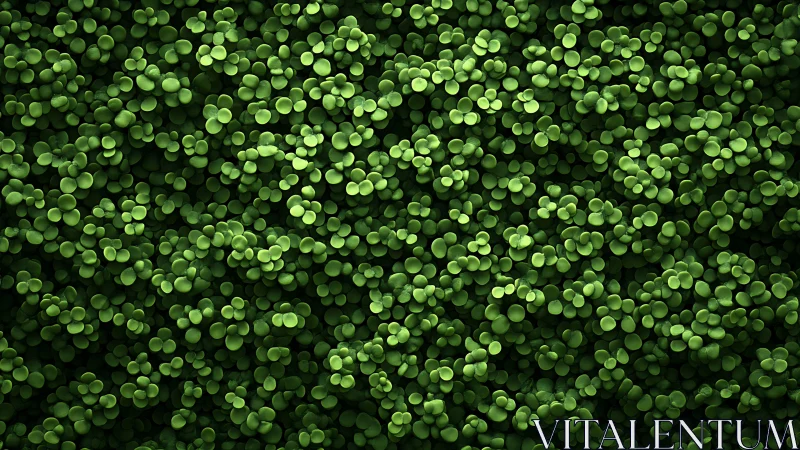 Dense macro field of clustered green foliage disks in shadow