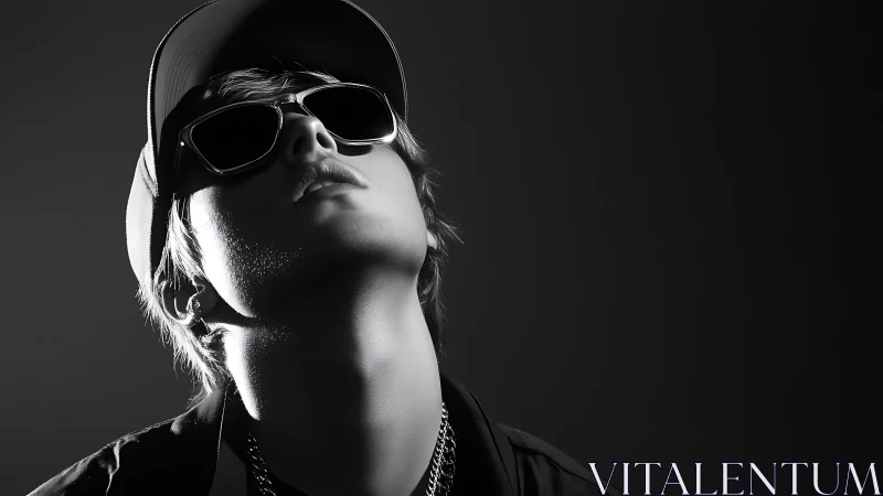 Confident young person leans into bold monochrome studio light