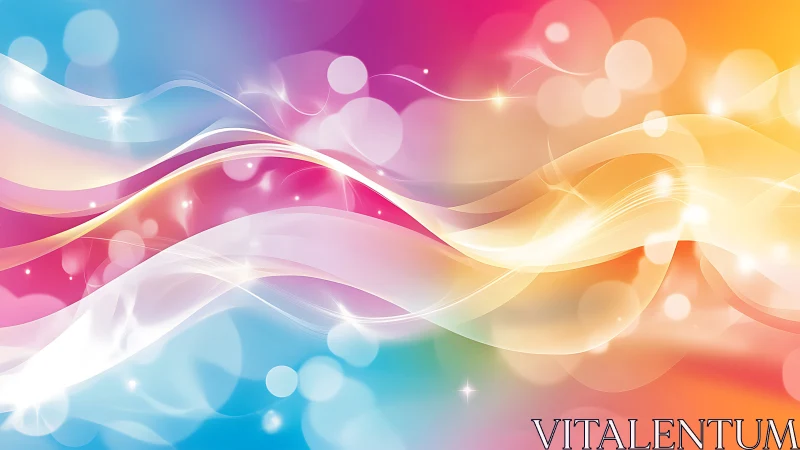 Vibrant gradient waves with glowing bokeh lights.