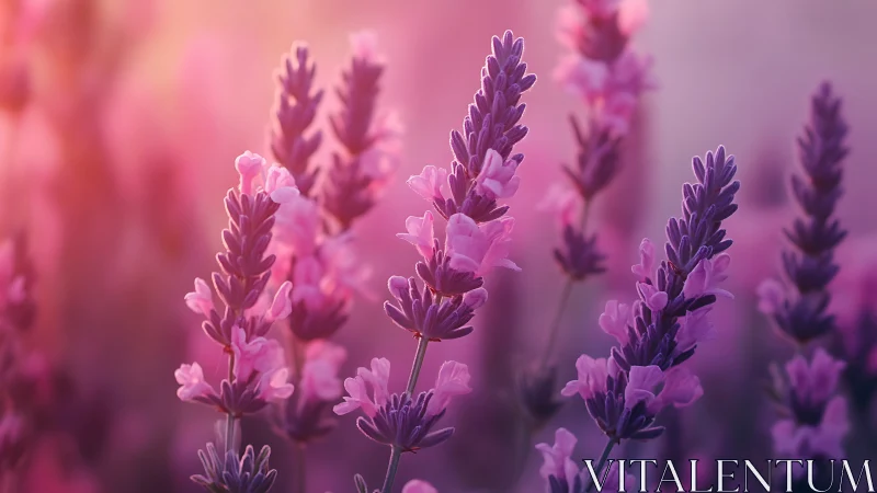 Lavender field with purple blooms in soft focus gradient