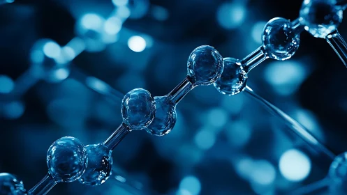 Crystal-chain molecules glow in deep electric blue silence.