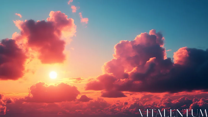 Sunset sky shows dense pink clouds against blue gradient